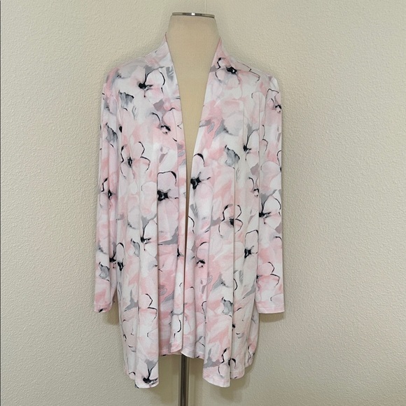 Kasper Tops - Kasper Pink Gray Black White Floral Open Front Cardigan Missing Tag L like 12 14